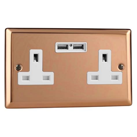 Polished Copper Urban 2 Gang 13a Unswitched Socket 2 5v Dc 2100ma Us The Switch Store