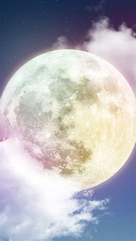 Bubble Moon, bright, clouds, colorful, full moon, nature, night, sky, stars, HD phone wallpaper ...