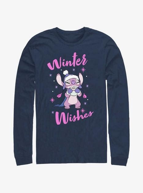 Disney Lilo And Stitch Angel Winter Wishes Long Sleeve T Shirt Blue