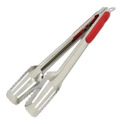 Pinza Parrilla Multiuso Cm Acero Con Mango Silicona Asado Color Rojo