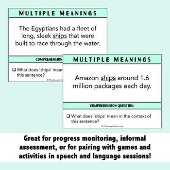 Concepts In Context Multiple Meaning Words Task Cards For Speech And