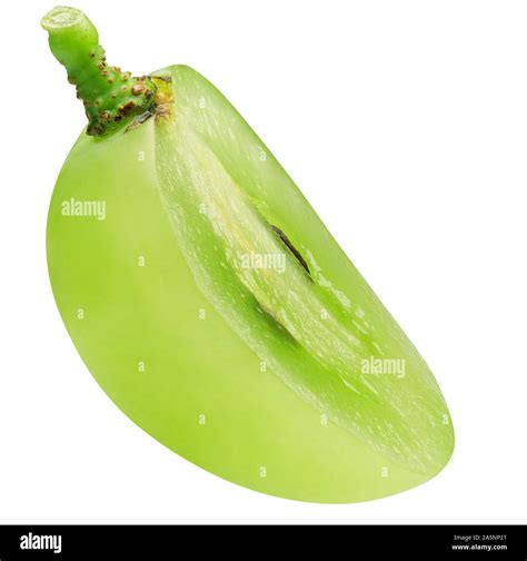 Half Of Single Green Grape Isolated On A White Background Stock Photo