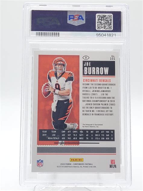 JOE BURROW 2020 PANINI CONTENDERS RC AUTO 22 CRACKED ICE VARIATION PSA