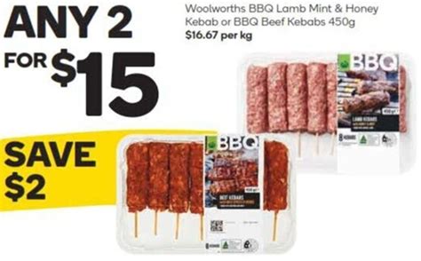 Woolworths Bbq Lamb Mint And Honey Kebab Or Bbq Beef Kebabs 450g Offer At Woolworths