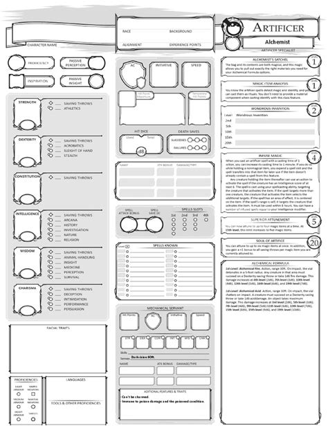 456029 Class Character Sheet Artificer Alchemist V1 1 Fillable