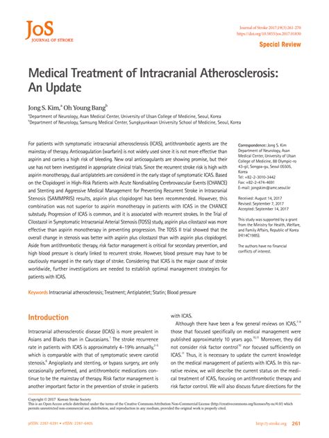 (PDF) Medical Treatment of Intracranial Atherosclerosis: An Update