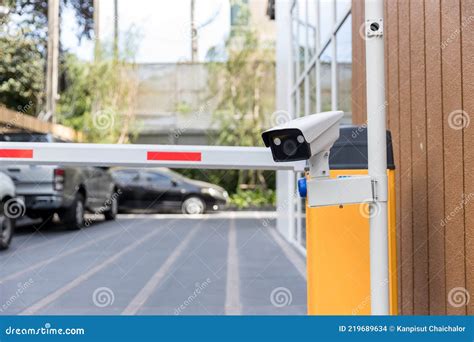 Security Cctv Camera Surveillance System Outdoor Of Carpark A Blurred