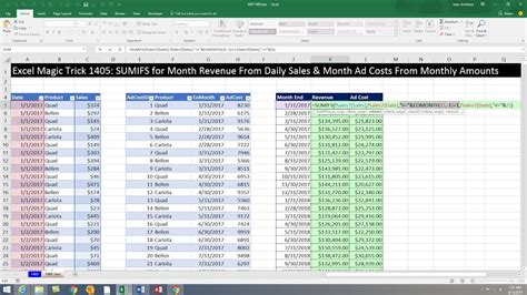 Excel Magic Trick 1405 Monthly Totals Report Sales From Daily Records