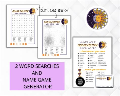 Solar Eclipse Game Bundle Word Search Name Game Games For Kids