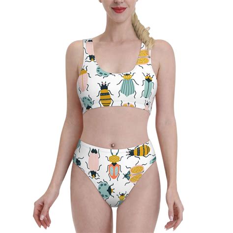 Lukts Women High Waisted Bikini Set Colorful Insects Swimsuit 2 Piece