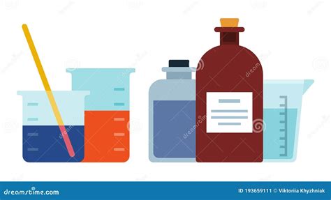 Set Of Laboratory Glassware Vector Icon Flat Isolated Stock