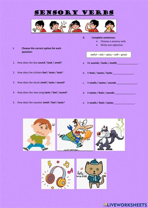 Sensory Verbs Activity Live Worksheets