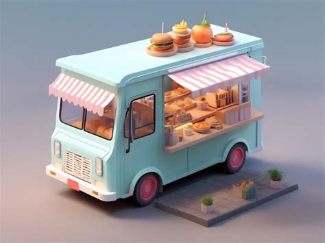 Premium Ai Image Tiny Cute Isometric D Render Food Truck