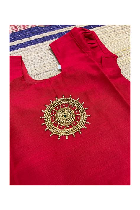 Southloom Kerala Pavada Blouse in Red with Bead Work Designs (Age - 3 ...