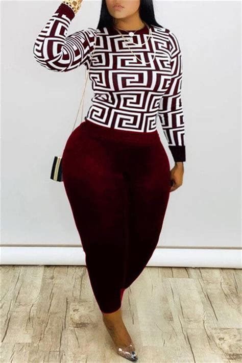 Fashion Casual Print Basic Plus Size Set Plus Size Top Pants Set