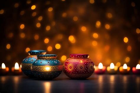 Premium AI Image | Diwali lamps with LED lights diwali background