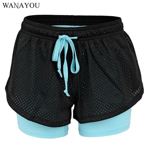 Wanayou Double Layer Patchwork Yoga Shorts Breathble Outdoor Summer