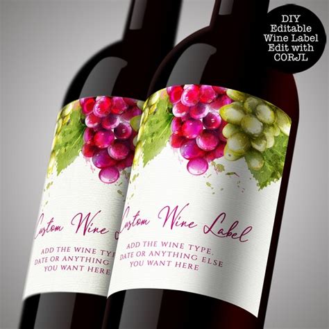 Grape Wine Labels Printable Wine Label Custom Wine Labels - Etsy