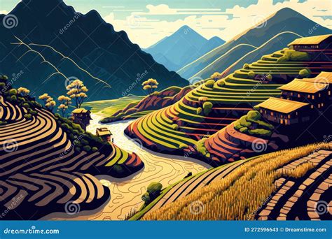 Terraced Rice Paddy Field Landscape Of Mu Cang Chai Yenbai Northern