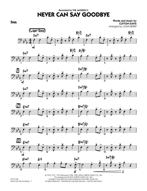 Never Can Say Goodbye Bass By The Jackson 5 Part Digital Sheet Music Sheet Music Plus