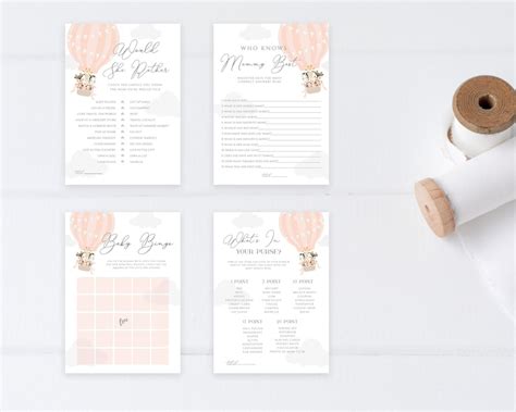 Hot Air Balloon Baby Shower Games Bundle Fully Editable Baby Etsy