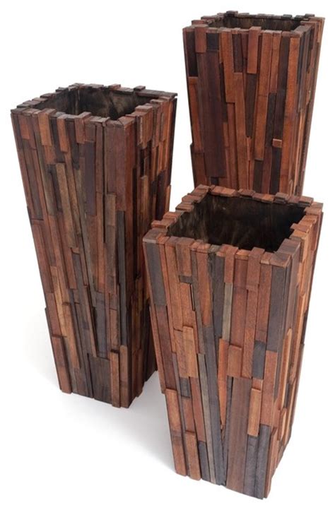 Salvaged Wood Planter Set Contemporary Indoor Pots And Planters