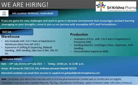 Sri Krishna Pharma Walk In Interview For Multiple Positions On Th