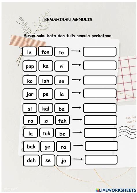 Perkataan Kv Kv Kvk Online Worksheet Live Worksheets