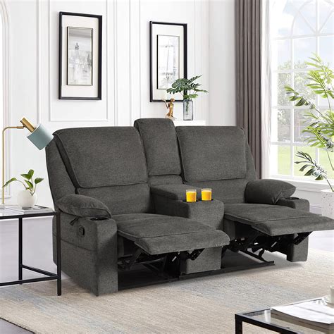 Reclining Loveseat Sofa, 2-Seater Manual Recliner with Cup Holders and