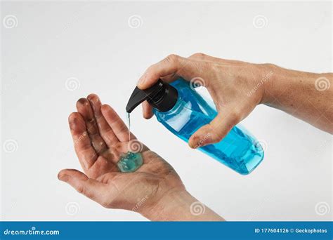 Washing Dirty Hands With Liquid Soap Isolated On White Background Stock