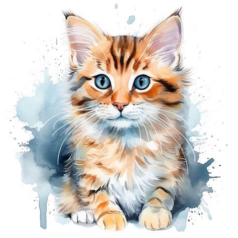 Premium Vector Enchanting White Background Cat Watercolor Pose