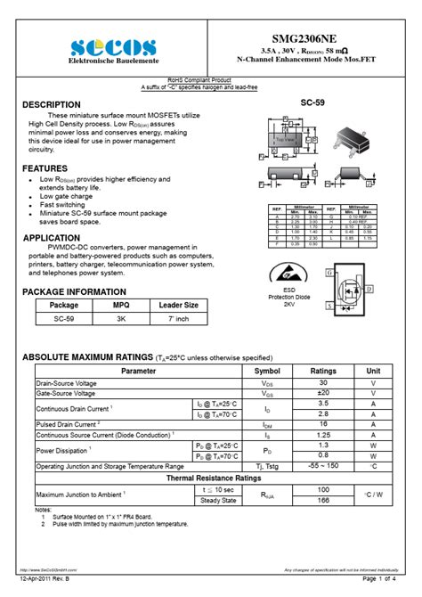 SMG2306NE MosFET Datasheet Distribuidor Stock Y Mejor Precio