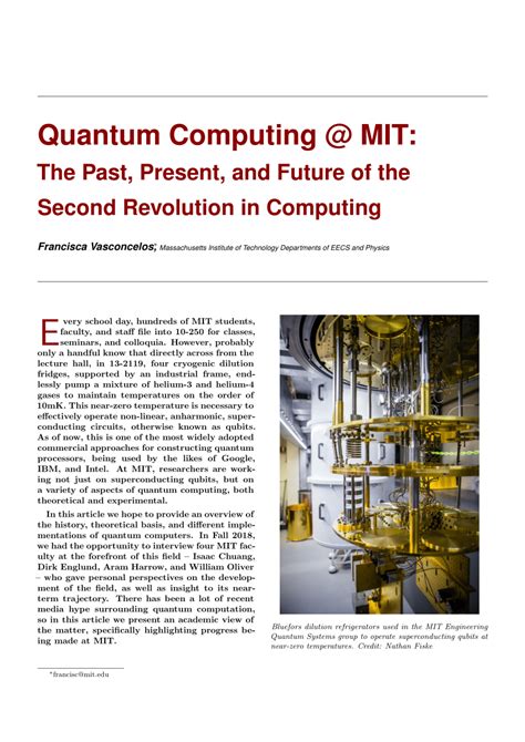 Pdf Quantum Computing Mit The Past Present And Future Of The