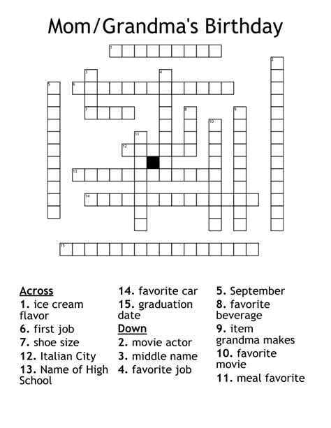 Mom Grandmas Birthday Crossword Wordmint