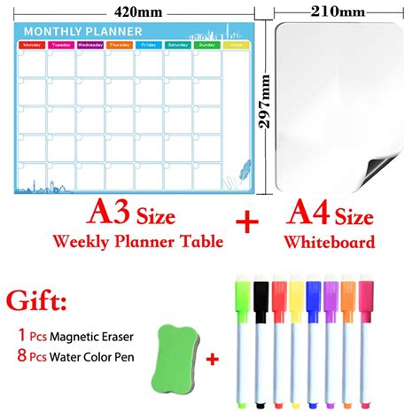 Planejador Magn Tico Tabela Mensal Quadro Branco Seco Apagar Placa