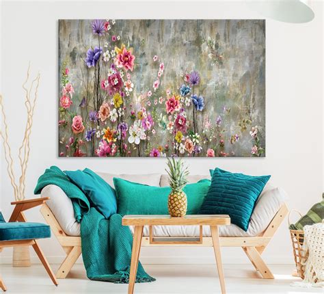 Colorful Flowers Large Canvas Wall Art Painting Floral Wall - Etsy