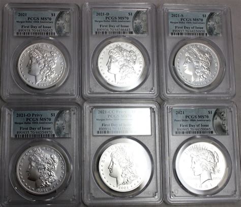 2021 6 Coin 100th Anniversary Morgan And Peace Dollar Set Pcgs Ms70 First Day Ebay