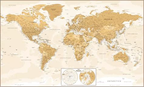 Africa-Centered Political World Map with Poles Illustrated III