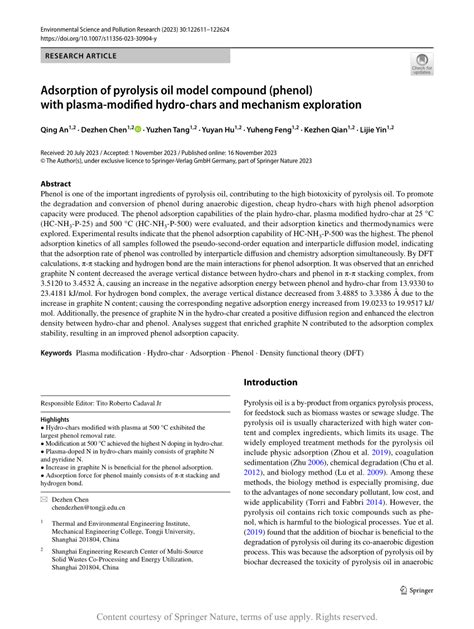 Adsorption Of Pyrolysis Oil Model Compound Phenol With Plasma