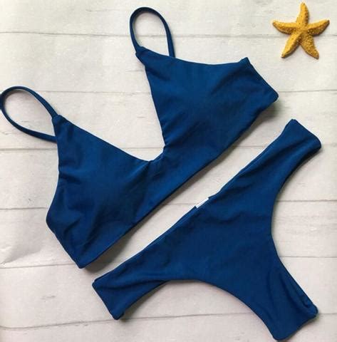 Pure Cute Blue V Neck Two Piece Bikini On Luulla