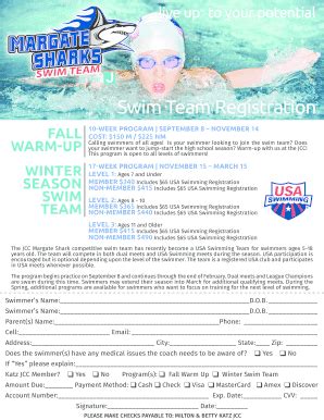 Fillable Online Jccatlantic The Swim Team Registration Milton