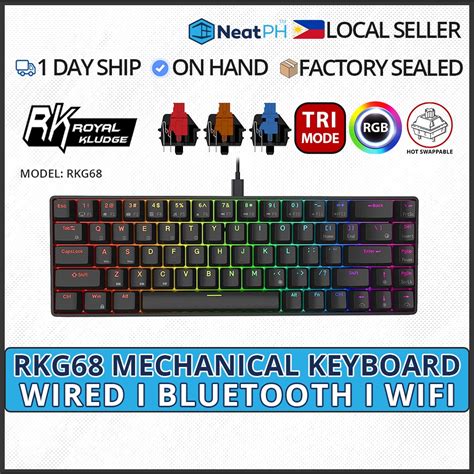 RK Royal Kludge RKG68 RK837 RK68 Wireless Mechanical RGB Keyboard Trimode Hot Swap Black