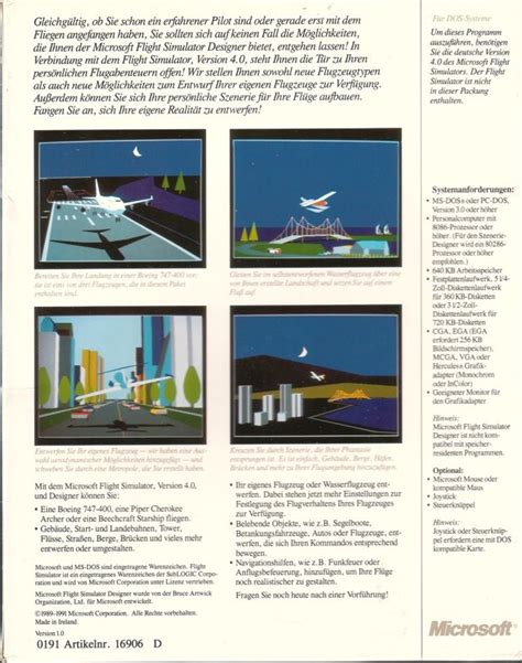 Microsoft Flight Simulator: Aircraft & Scenery Designer (1990) DOS box cover art - MobyGames