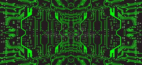 Green And Black Circuit Boardsymmetrical Technology Background Stock