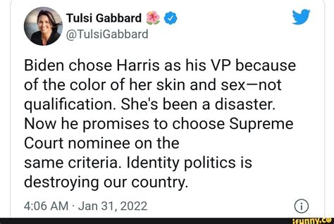 Tulsi Gabbard Tulsigabbard Biden Chose Harris As His Vp Because Of The