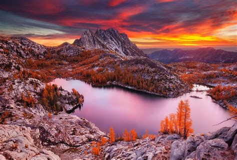 Sfondi Paesaggio Foresta Autunno Montagne Tramonto Lago Acqua