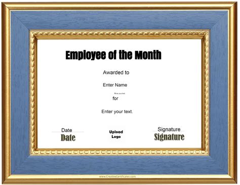 Free Custom Employee of the Month Certificate