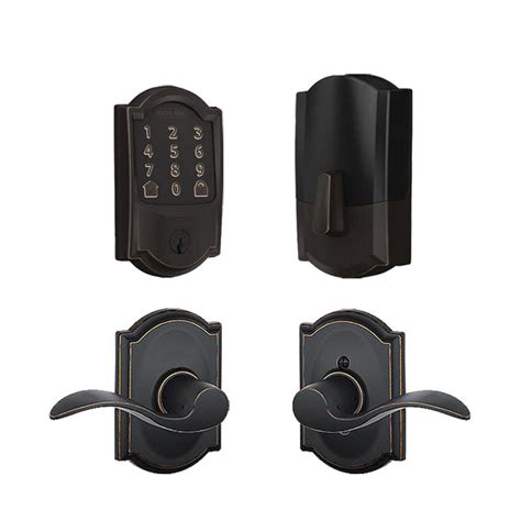 Schlage 489 Camelot Encode Wifi Deadbolt With Accent X Camelot Passage Lever Aged Bronze