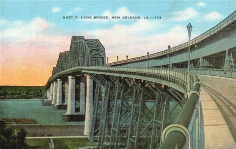 Vintage Postcard 1930 S Huey P Long Bridge New Orleans LA Louisiana