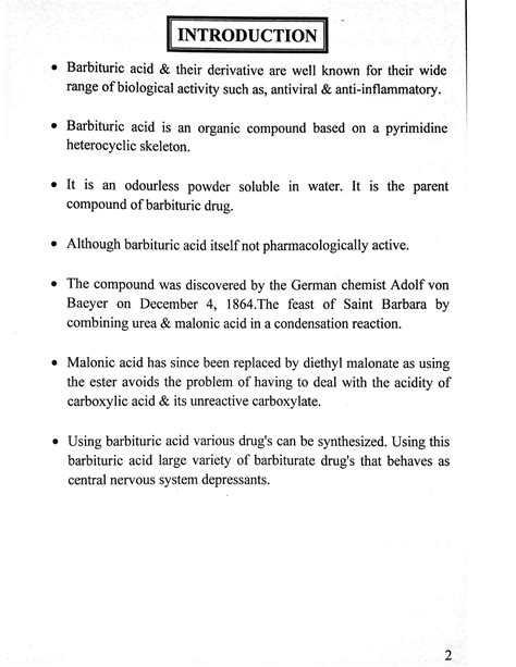 SOLUTION: Project synthesis of barbituric acid and it s derivative ...